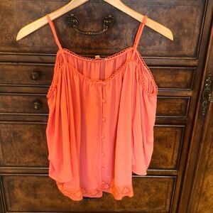 Skies Are Blue salmon off the shoulder top